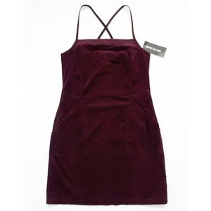 NEW WITH TAG ESPRIT CORDUROY Burgundy Cross Back Strap Dress + Pockets 5/6